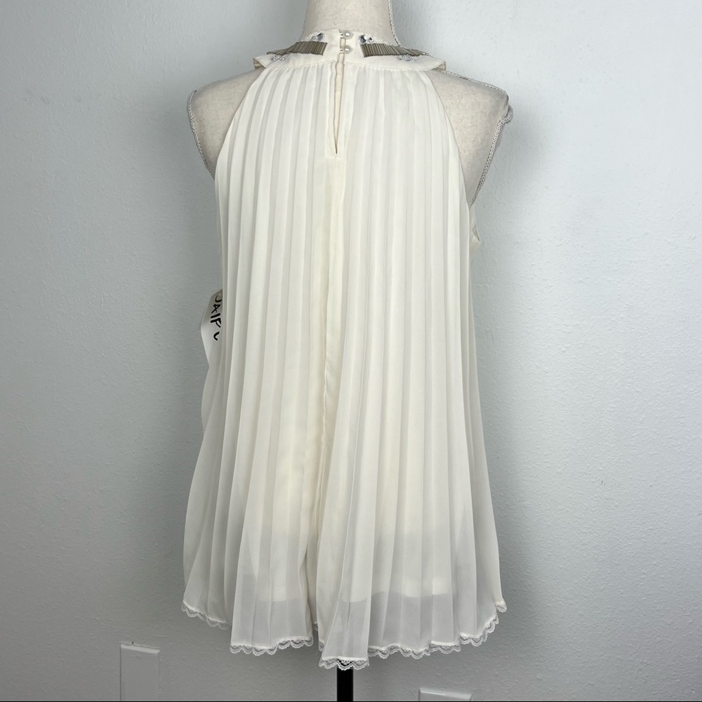 Jaipur Cream Pleated Halter Neck Beaded Blouse - Picture 2 of 6